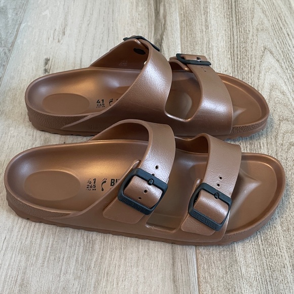 Birkenstock Gold/Brown Slide Sandals - Picture 2 of 8